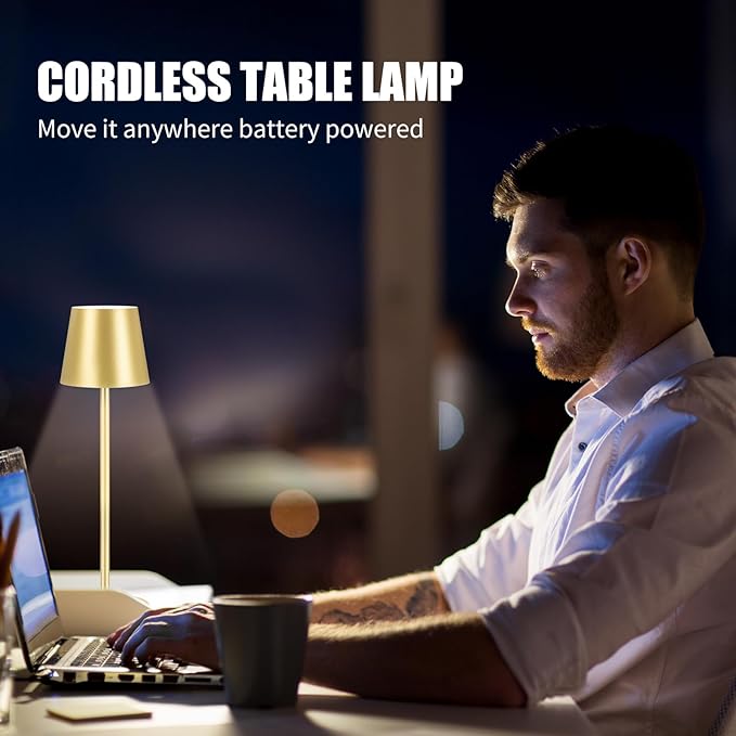 Cordless Table Lamps USB Rechargeable Simplicity Desk Lamp Built-in 4600 mAh Battery LED Battery Operated lamp with Touch Control Table lamp - Bedroom/Desk/Reading/Patio(Gold)