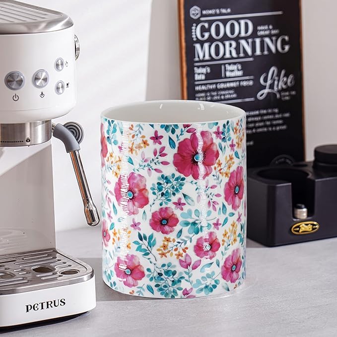 Kitchen Utensil Holder,7.2″Extra Large Stable Pattern Ceramic Utensil Crock,Utensil Organizer for Countertop,Kitchen Decor,Utensil Holder for Housewarming,Wedding Gift (Purple Red)