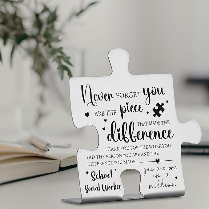School Social Worker Appreciation Gifts, Thank You Gifts for School Social Worker Week Birthday Christmas Team Office Ornament Decor Puzzle Piece Decorative Signs Plaques YCC5