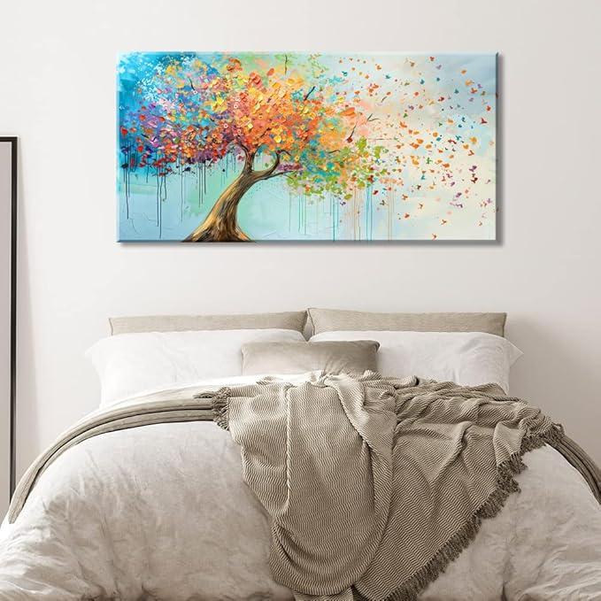 ZESTFLICKR Wall Art tree of Life fly canvas colorful Oil Painting Reproduction Print Modern Abstract Paintings Artwork Landscape Picture for Living Room Bedroom Home Office Kitchen Decor(23x46inch)