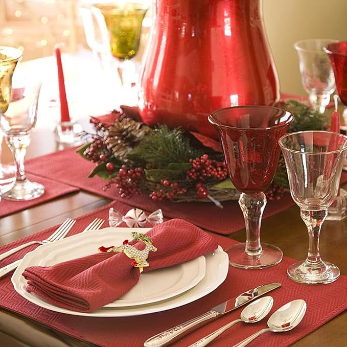 KPOSIYA Christmas Napkin Rings Set of 12,Napkin Rings Holders for Christmas Dinning Table Setting-Wedding Receptions, Christmas, Thanksgiving and Home Kitchen for Casual or Formal (Hun he Ring 12)
