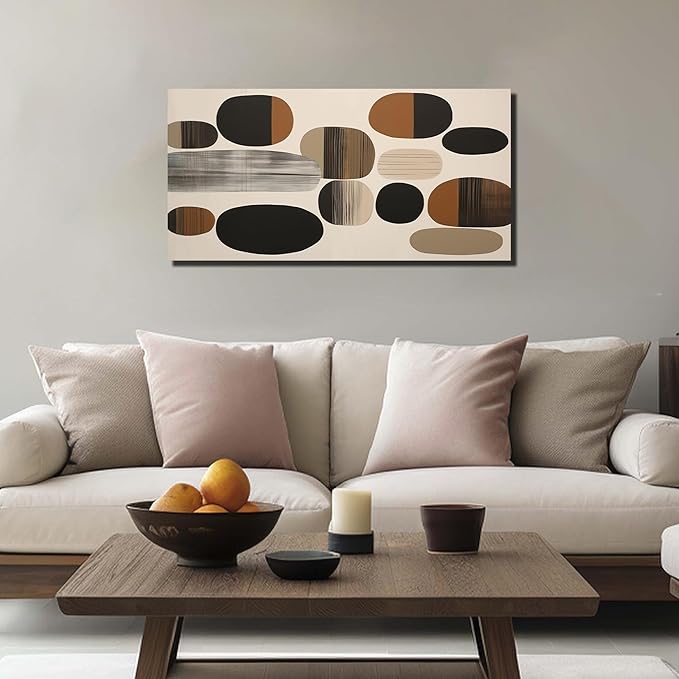 Prepeyssee Large Brown Abstract Wall Art for Living Room Geometry Black Boho Artwork for Bedroom Office Kitchen Modern Canvas Prints 20"x40"