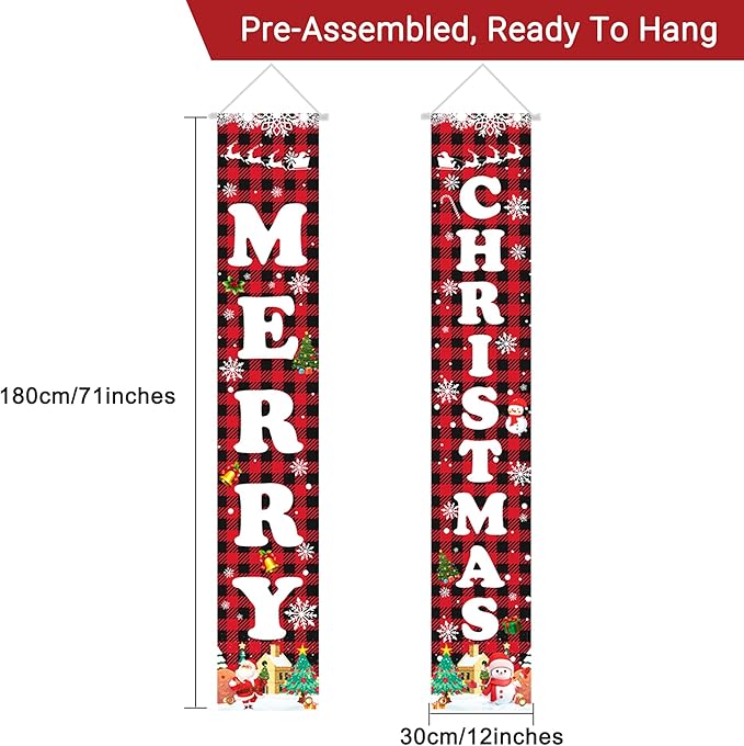 Christmas Decorations Red Black Buffalo Plaid Banner Xmas Porch Door Sign Welcome Banner for Wall Home Party Decor Merry Christmas Decorations Indoor Outdoor