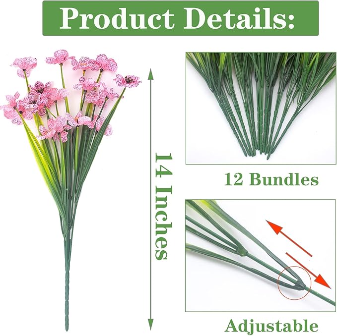 20 Bundles Artificial Flowers, Outdoor Indoor UV Resistant Fake Flowers No Fade Faux Plastic Plants Garden Porch Window Box Decoration