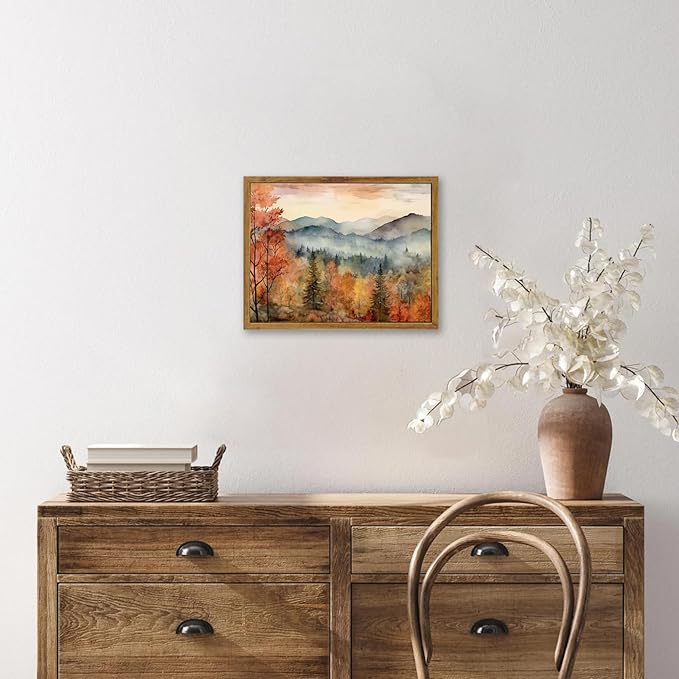 KBKBART Framed Vintage Wall Art for Living Room Bedroom Decor, Retro Autumn Watercolor Country Landscape Canvas Painting Farmhouse Wall Art, Rustic Fall Bathroom Wall Decor Vintage Room Decor(8"x10")