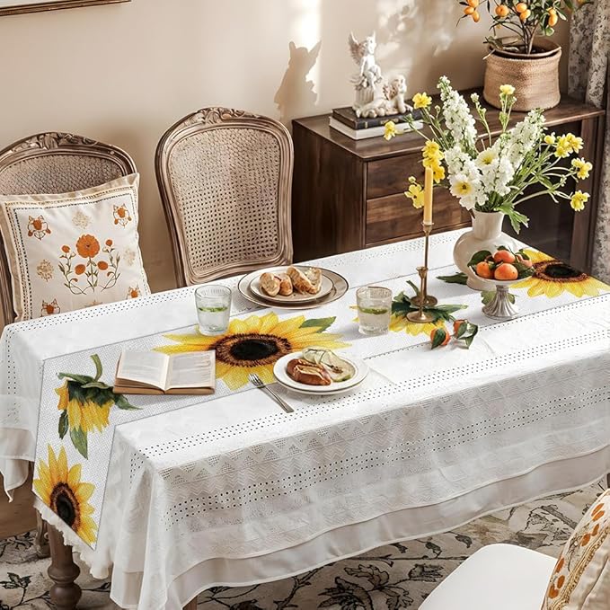 ANNA QUEEN Yellow Sunflower Table Runner 13 x 72 Inch for Dining Table,Floral Table Runner Fall Seasonal Autumn Kitchen Dining Table Decoration for Home Party Decor Thanksgiving Harvest