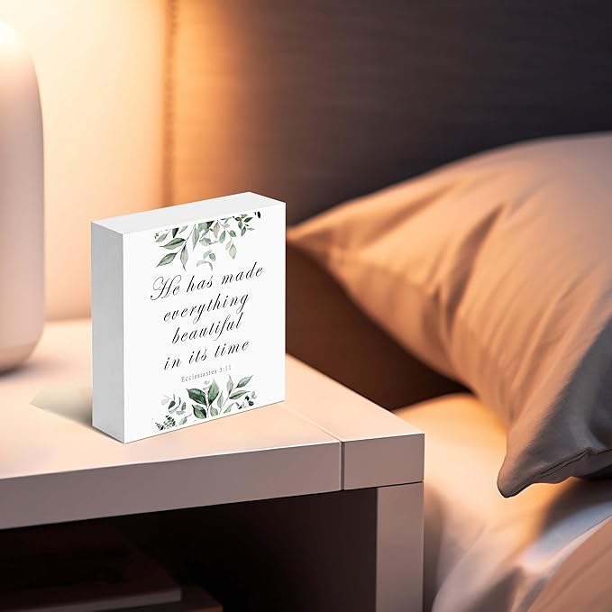 Christian Gifts - 'He has made everything beautiful in its time' Wooden Box Sign Decor for Thanksgiving, Christmas, Home Decor