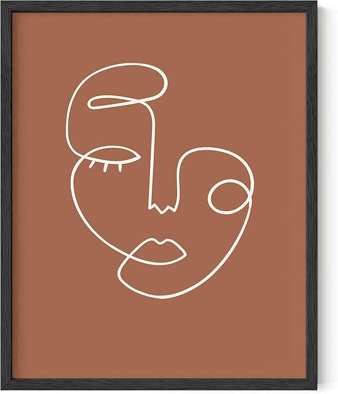 HAUS AND HUES Woman Drawing Line Art Wall Decor - Female Figure Wall Art, Silhouette Drawings Artwork Line Drawing Wall Art Minimalist Clay Abstract Face (16x20 Black Frame)