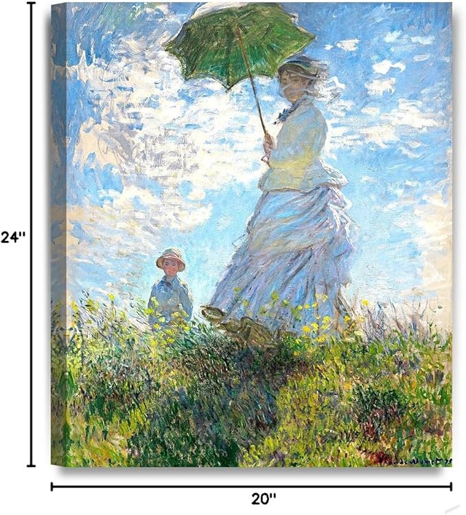 DECORARTS - The Walk, Woman with a Parasol (1875), Claude Monet Art Reproduction. Giclee Canvas Prints Wall Art for Home Decor 24x20