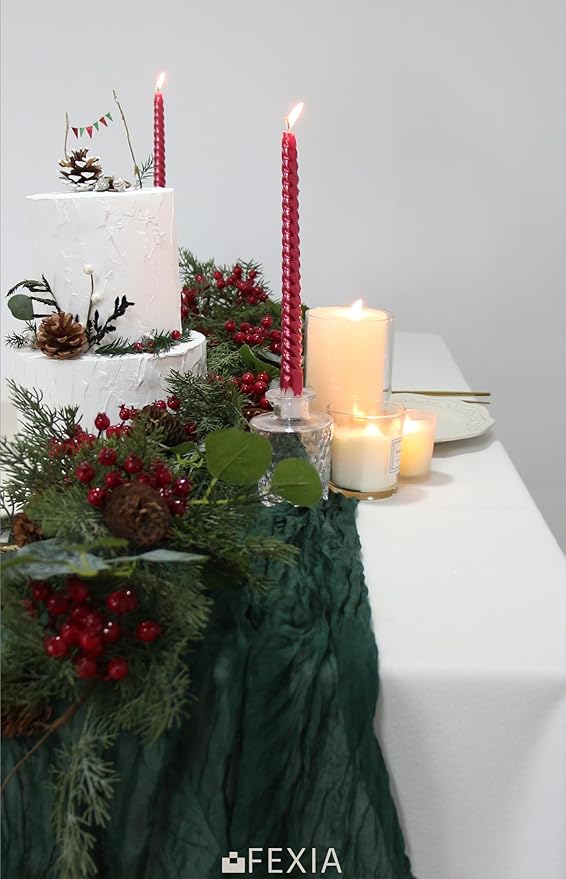 FEXIA 3 Pack Emerald Green Christmas Cheesecloth Table Runner 35x120 Inches for Baby Shower Decoration Gauze Rustic Table Runner Wedding Party Engagement Bridal Shower Decoration