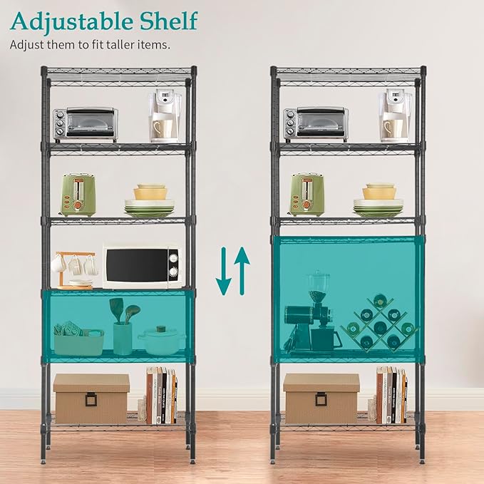 PayLessHere | 6-Tier Wire Shelf | 23"x13"x59" | Black | Adjustable Racks | Heavy-Duty Storage Shelves, Holds Upto 1500 lbs | Rust-Resistant, No-Tool Assembly | for Home, Garage Shelving