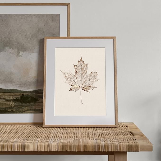 RETRART Vintage Maple Leaf Wall Art, Antique Maple Leaf Sketch Art - Botanical Drawing - Summer Farmhouse Decor, 8" x 10" Unframed Canvas Prints for Bedroom Living Room Bathroom Wall Decor