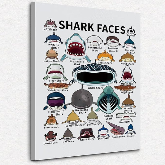 Nogrit Shark Canvas Wall Art 1114 Inch for Bathroom, Bedroom, Living Room, Classroom, Dorm - Shark Decor and Gifts