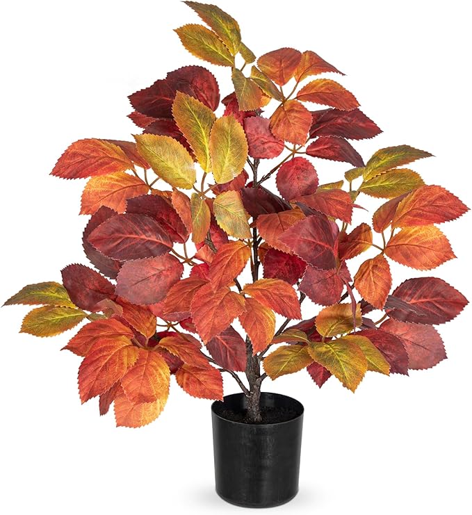Briful 19.7" Fake Fall Tree in Black Pot, Autumn Small Artificial Beech Leaf Tree Faux Plants Indoor for Home Office Room Tabletop Mantel Thanksgiving Decor