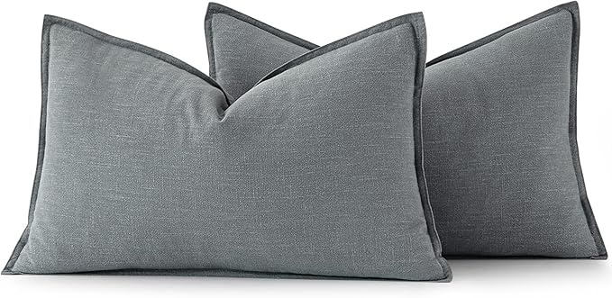 MIULEE Decorative Linen Lumbar Pillow Covers 12x20 Inch Gray Boho Farmhouse Neutral Couch Throw Pillows for Bed Pack of 2 Accent Modern Pillowcase Sofa Livingroom Home Decor