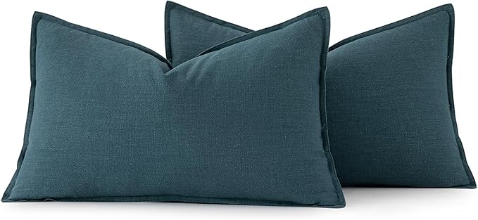 MIULEE Decorative Linen Lumbar Pillow Covers 12x20 Inch Blue Boho Farmhouse Neutral Couch Throw Pillows for Bed Pack of 2 Accent Coastal Modern Pillowcase Summer Sofa Livingroom Home Decor