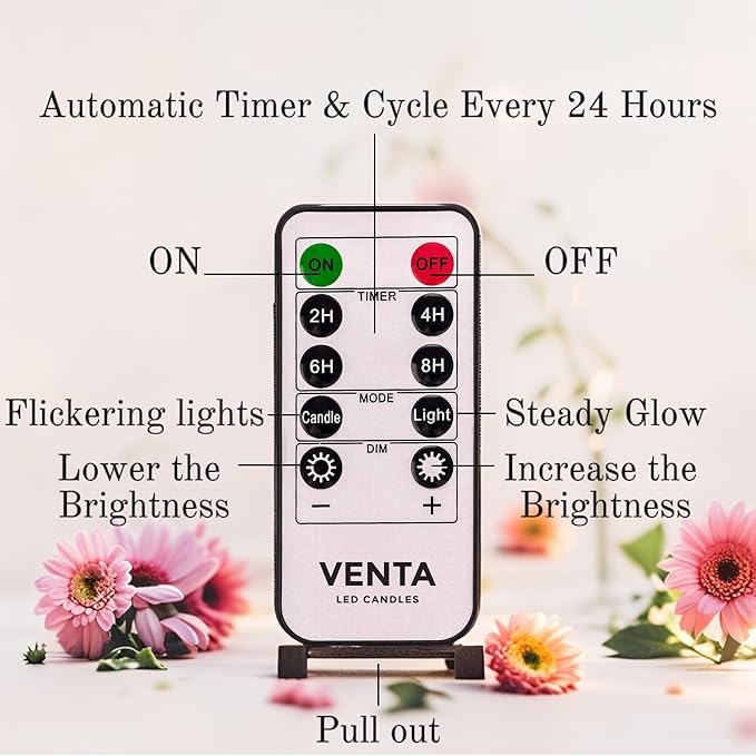 VENTA Set of 6 Flameless Taper Candles with Remote | 14-Inch Ivory LED Candlesticks with Timer | Realistic Flickering Light for Wedding Centerpieces, Dinner Table & Home Decor