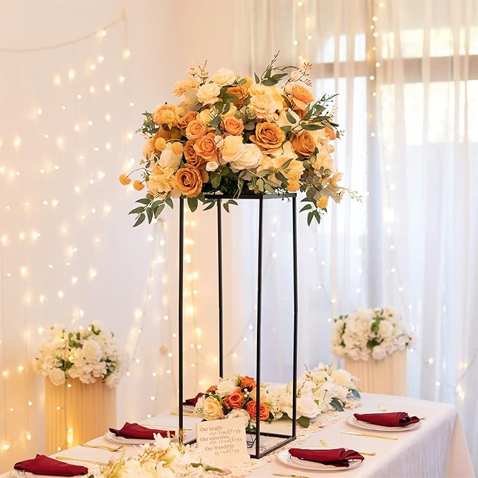 Sziqiqi Floor Vase Tables Centerpieces for Reception - 10 Pcs Metal Column Geometric Flower Stand with Plates 31.5in Black Tall Flower Display Rack Decorations for T-Stage Wedding Party Event Hotel