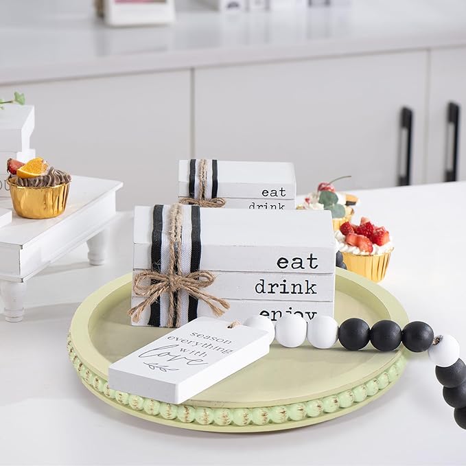 HPC Decor 12in Round Mint Green Wood Beaded Tray - Decorative Living Room, Coffee Table, Kitchen Table, Dining Room or Farmhouse Serving Tray