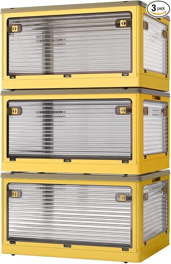 3 PACK Stackable Storage Bins, 83 Liters Closet Organizers with 3 Lids, Wheels, Drawers, Foldable Collapsible Box for Clothes and Camping Out Doors Bins, Orange