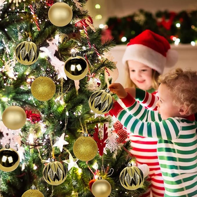 12PCS 3.15" Christmas Ball Ornaments Shatterproof Gold Christmas Tree Decorations Xmas Tree Balls Halloween Ornaments Décor