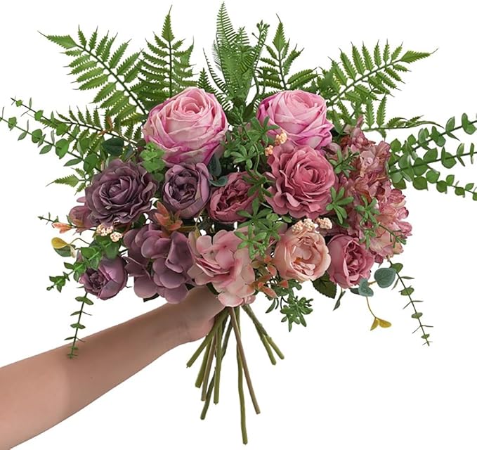 12 Pcs Mixed Eucalyptus Leaves Stems, Faux Branches with 5 Kinds of Leaves for Wedding Bouquet Table Centerpieces - Green