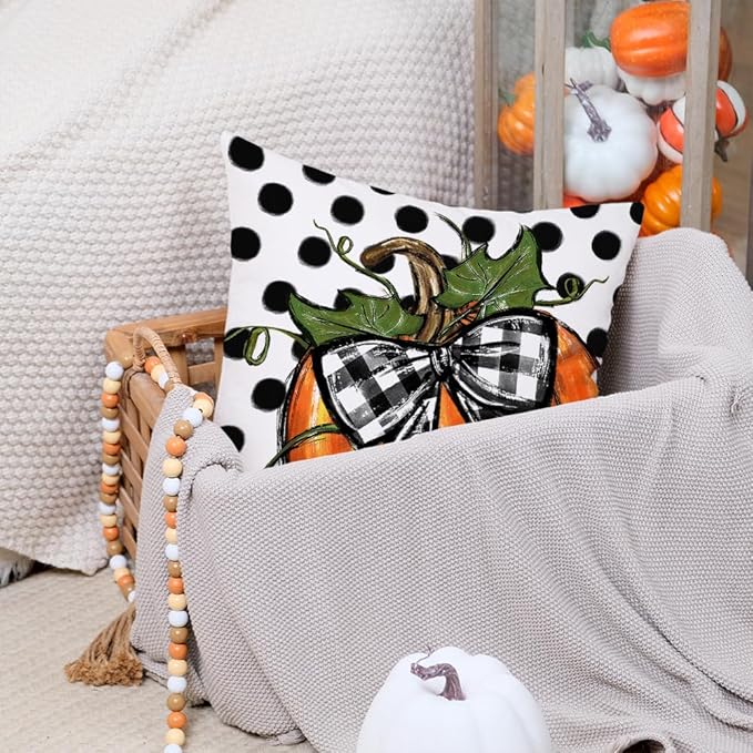 AACORS Fall Throw Pillow Cover 20x20 Inch Polka Dots Pumpkin Decor Autumn Farmhouse Seasonal Pillow Case Decoration for Home Sofa Couch AA279-20