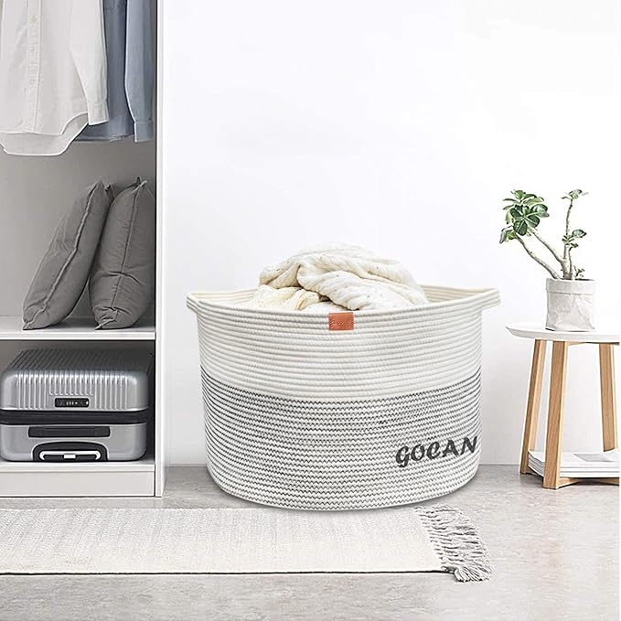 Extra Large Laundry Basket 22" X 22"X 14" XXXL Cotton Rope Woven Basket for Blankets Storage Basket with Handles for Living Room (Beige)