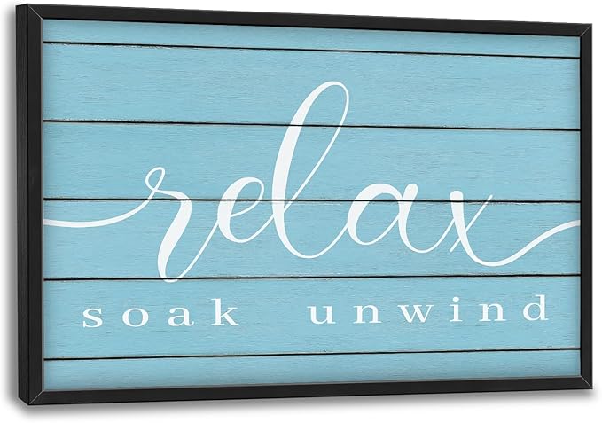 Lovira Relax Soak Unwind Large Wall Art Bathroom Blue Canvas Wall Decor Pictures Prints Painting Framed Home Artwork for Bathroom 24"x36"