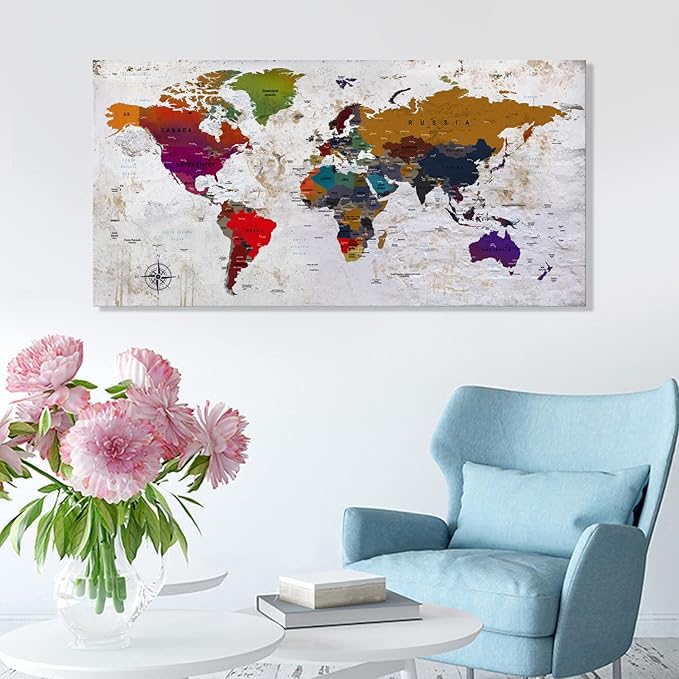 ZEYDRT Canvas Wall Art map Wall Art for Office Living Room Home Decorations world map Canvas Art Wall Decor Wall Decoration Vintage map of the world Office for Home Bedroom Decoration24 x48 โฆ