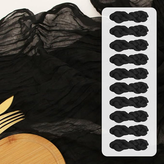 FEXIA 10 Pack Black Table Runner 35x120 Inches Gauze Rustic Gothic Farmhouse Decor for Halloween Thanksgiving Funeral First Communion Centerpiece Table Decorations (Black)