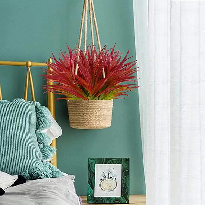 12 Pcs Artificial Outdoor Plants UV Resistant Tall Fake Grass Plants Bushes Faux Tropical Flowers Décor Fall Winter Summer Planters Patio Front Door Porch Plastic Greenery & Shrubs Decoration