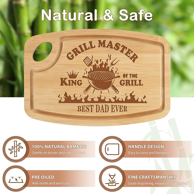 Joeyan Fathers Day Gift, Birthday Gifts Ideas for Dad, Best Dad Ever Cutting Board, Personalized Engraved Wooden Chopping Board for Grill Master, BBQ and Grilling Present for Dad Grandpa Him Men