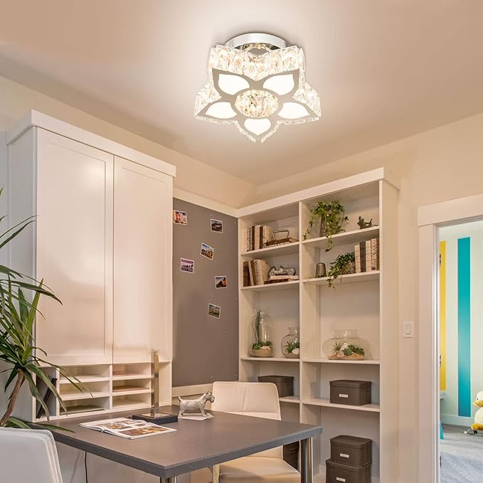 FRIXCHUR Crystal Ceiling Light Small Flower Chandelier Flush Mount Light Fixture for Kitchen Hallway Dining Room Bedroom Girls Room (Warm White)