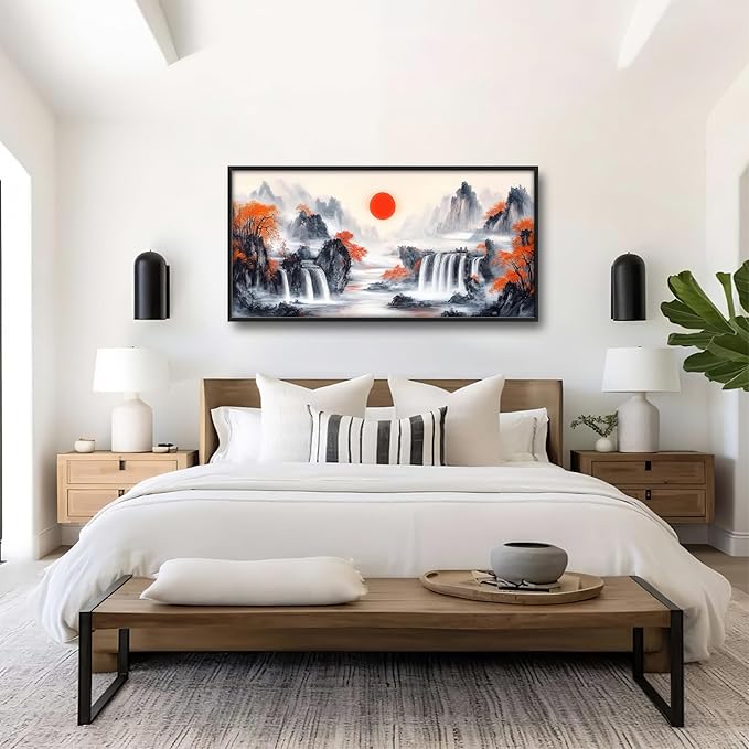 Lovira Japanese Mountain Landscape Large Wall Art Japan Canvas Wall Decor Pictures Prints Painting Framed Artwork for Living Room Bedroom Bathroom Kitchen Office 30"x60"