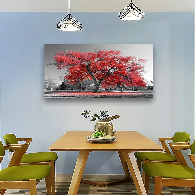 Red Tree of Life Wall Art for Living room Office Bedroom Black and White Scenery Canvas Wall Art Print Oil Paintings Modern Forest Landscape Pictures Wall Decor Artwork Ready to Hang - 20in * 40inch