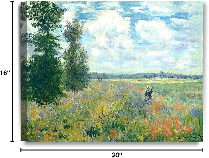 DECORARTS - Poppy Fields near Argenteuil, Claude Monet Art Reproduction. Giclee Canvas Prints Wall Art for Home Decor 20x16