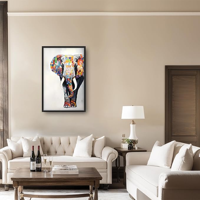 Lovira Graffiti Colorful Elephant Large Wall Art Animal Canvas Wall Decor Pictures Prints Painting Framed Modern Vertical Artwork for Living Room Bedroom Bathroom Men 24"x36"