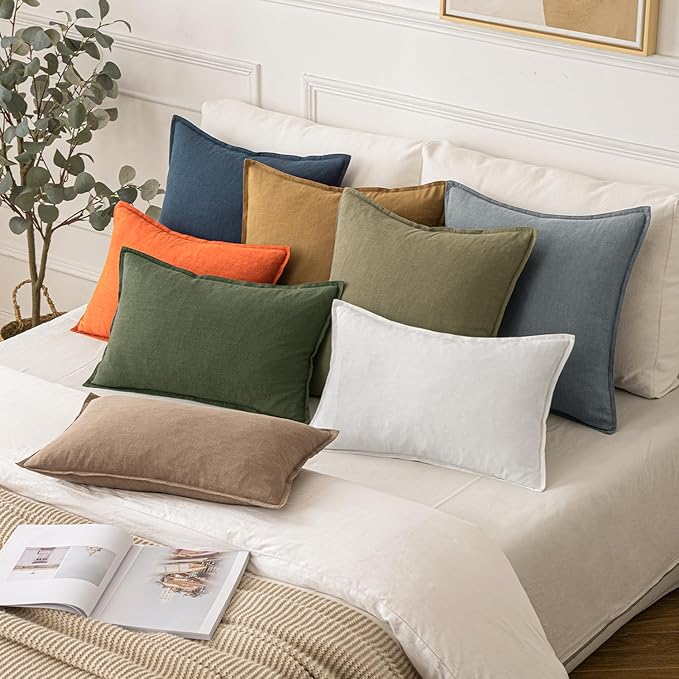 MIULEE Decorative Linen Pillow Covers 16x16 Inch Navy Blue Boho Farmhouse Neutral Couch Throw Pillows for Bed Pack of 2 Accent Coastal Modern Pillowcase Summer Sofa Livingroom Home Decor