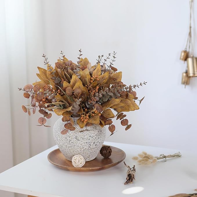 YXZZWL 110 Pcs 5 Kinds Mixed Artificial Eucalyptus Stems and Faux Berry,Autumn Fake Eucalyptus Leaves Stems Bulk Branches for DIY Bouquets Floral Arrangement Wedding Home Fall Decorations (Orange)