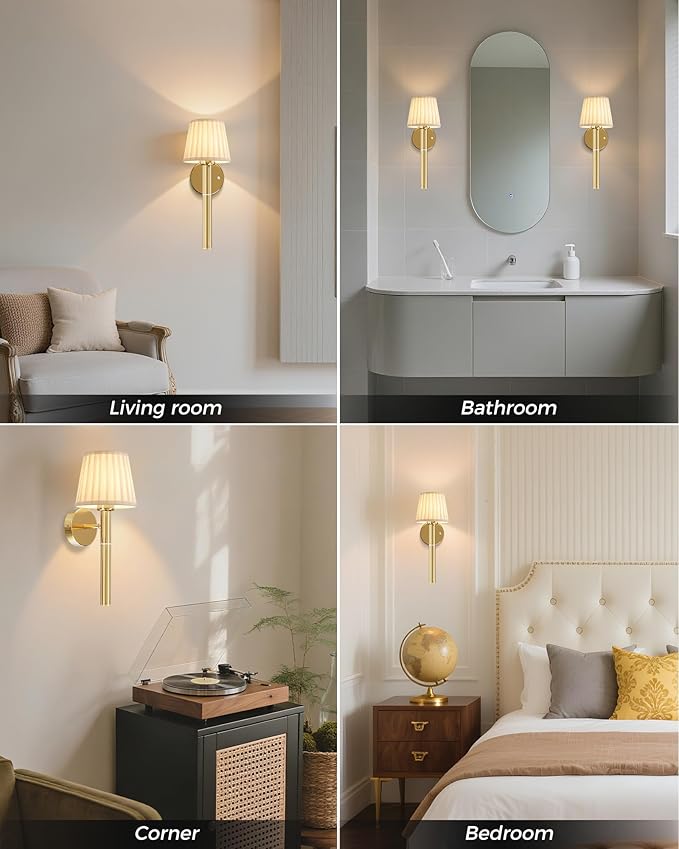 Cordless Battery Operated Wall Sconces Set of 2, 5200mAh Rechargeable Wall Sconce with Magnetic Pole and Fabric Shade, Dimmable LED Wall Lamp with Remote for Living Room, Bedroom, Hallway Decor