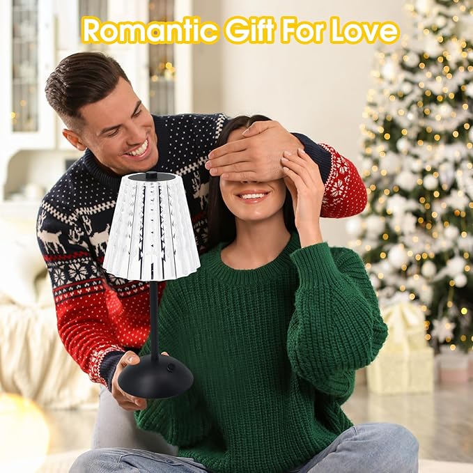 Cordless Touch Table Lamp, 3500mAh Rechargeable Small Dask Lamp, 3 Colors Dimmable Battery Operated Crysta Lamp for Bedroom Restaurant Kitchen Home Decor, Black, 2pcs