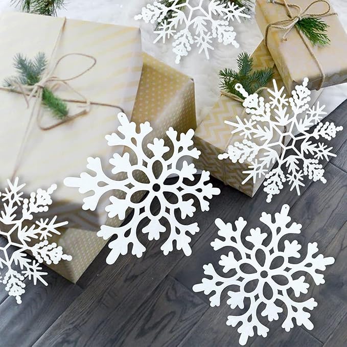 12pcs Large Christmas Snowflakes Decorations, 12" Big Plastic Glitter White Snowflake Ornaments for Winter Indoor Outdoor Christmas Tree Holiday Window Room Decor Craft Snowflakes
