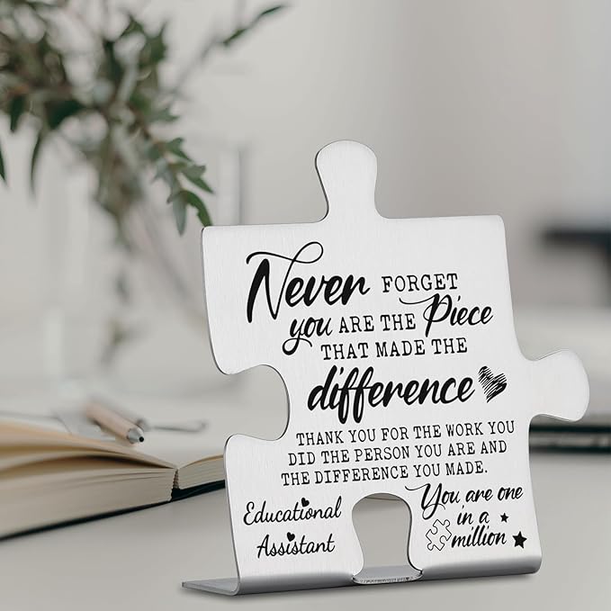 Educational Assistant Gifts, Thank You Appreciation Gifts for Educational Assistant Week Birthday Christmas Office Desk Decor Puzzle Piece Decorative Signs Plaques YCC31