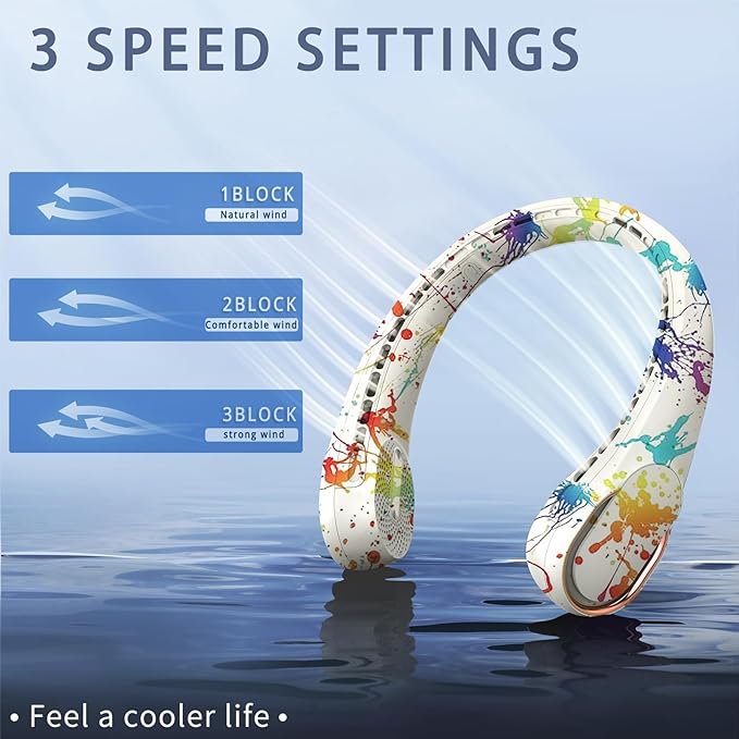 Neck Fan, Bladeless Neck Fan, USB Rechargeable Personal Fan, 4000 mAh Battery Operated Wearable Fan, 3 Speeds Adjustable,Faster Cooling, Ultra Quiet, Suitable for Home, Office, Travel, Sports