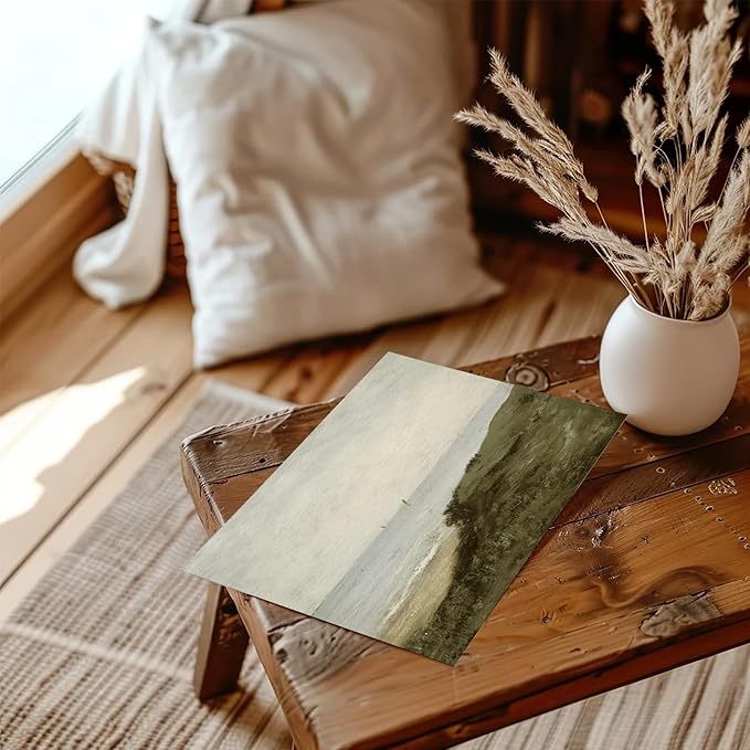 RETRART Vintage Wall Art, Vintage Seaside Landscape Painting - Muted Green Prints - Antique Wall Art Print, 8" x 10" Unframed Canvas Prints for Bedroom Living Room Bathroom Wall Decor