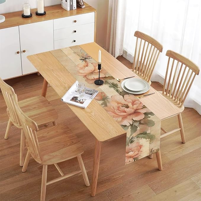 ANNA QUEEN Flowers Table Runner 13 x 72 Inch for Dining Table, Table Runner for Seasonal Autumn Kitchen Dining Table Decoration for Home Party Decor Thanksgiving Harvest