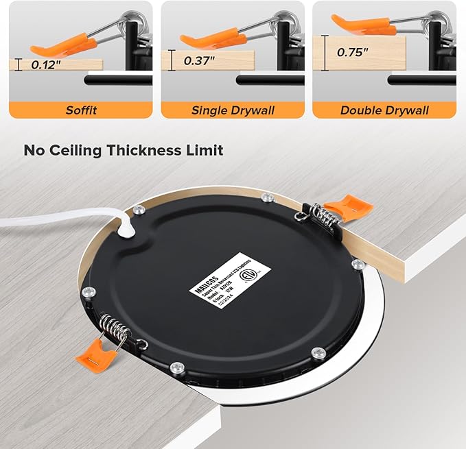 MAILCOS 12 Pack 6 Inch 5CCT Black Ultra-Thin LED Recessed Lighting with Junction Box, 2700K-5000K Selectable, 1050LM High Brightness, Dimmable Canless Wafer Downlight, 12W 120V, ETL