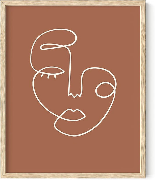 HAUS AND HUES Woman Drawing Wall Decor - Female Figure Silhouette Artwork Line Drawing Wall Art Minimalist Clay Abstract Face (16x20 Framed Beige)