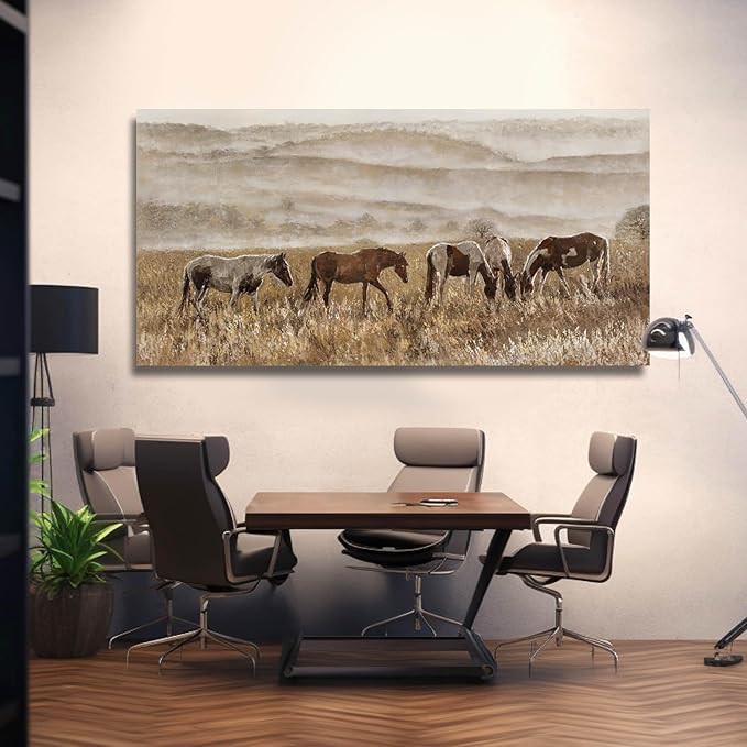 VAYIMDH Landscape Wall Art Print Animal Canvas Wall Picture Wall Decorations for Bedroom 24"x48" Beige and Gold Hanging Art Posters for Office